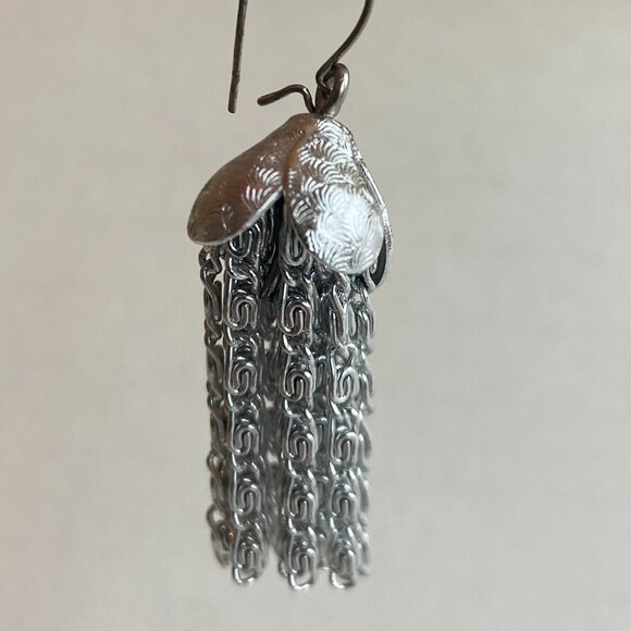 Lightweight Multi-Strand Silver Necklace and Matching Pierced Dangle Earrings - Picture 9 of 10